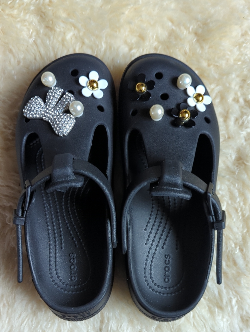 CROCS Black T-Strap Clogs
